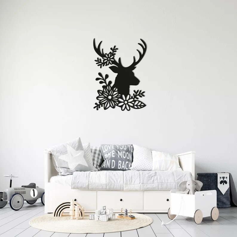 Blooming Antlers Floral Deer Wood Wall Decor