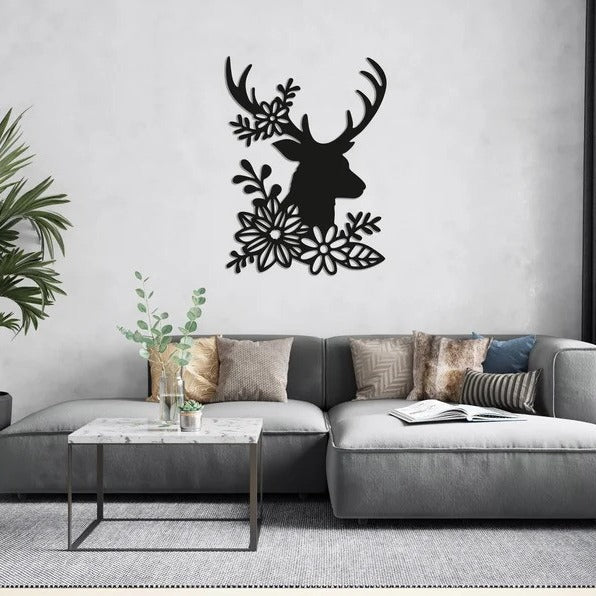 Blooming Antlers Floral Deer Wood Wall Decor