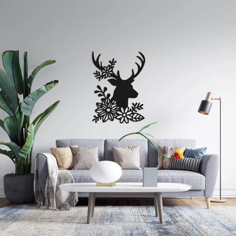 Blooming Antlers Floral Deer Wood Wall Decor