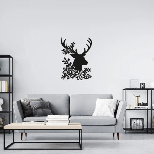 Blooming Antlers Floral Deer Wood Wall Decor