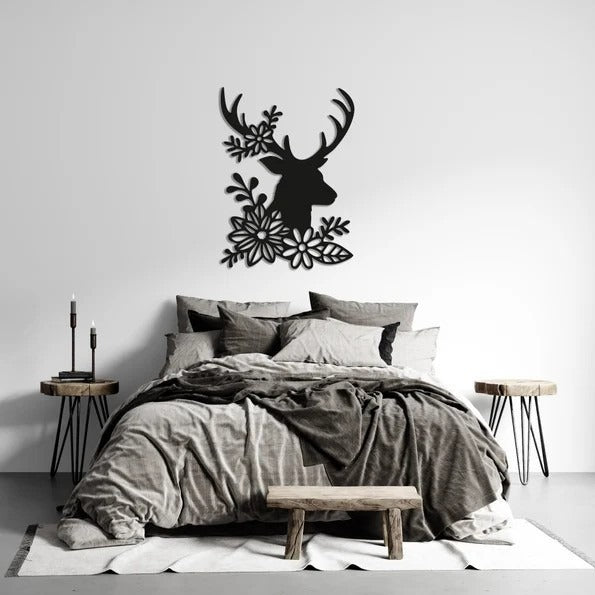 Blooming Antlers Floral Deer Wood Wall Decor