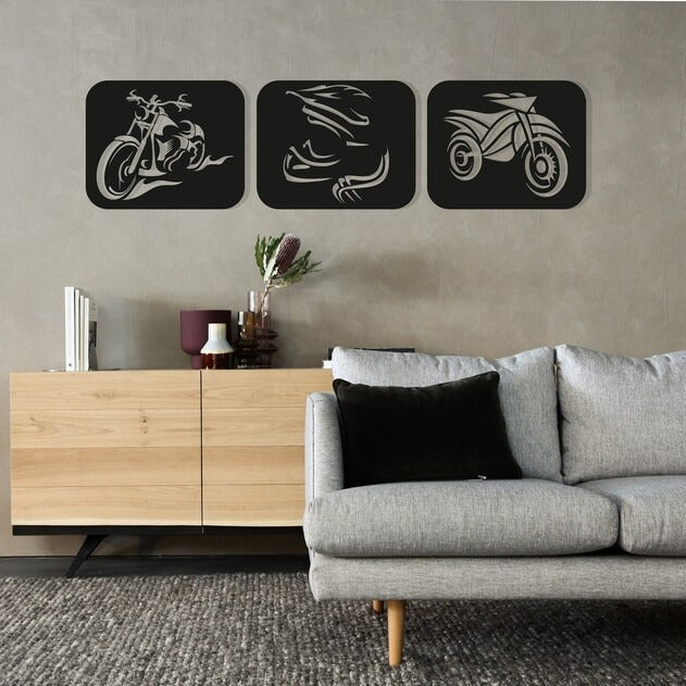 Ride Trio Wooden Motorbike Wood Wall Decor