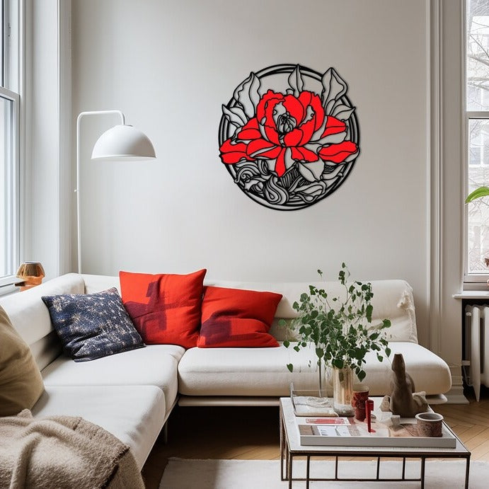 Minimalist Red Rose Trend Line Wood Wall Decor