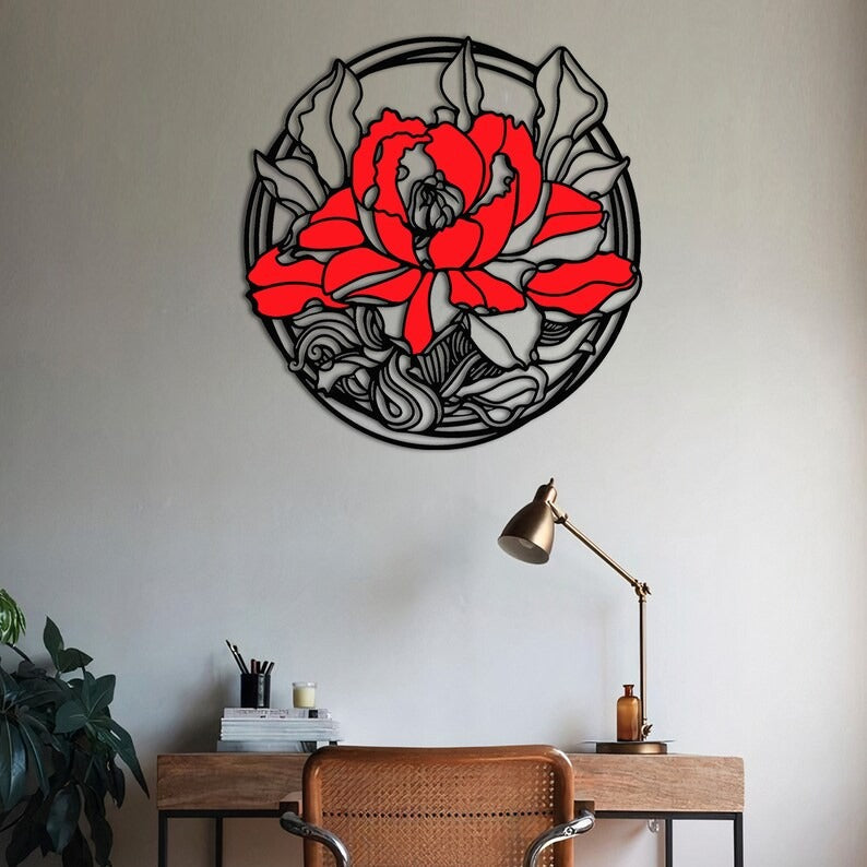 Minimalist Red Rose Trend Line Wood Wall Decor