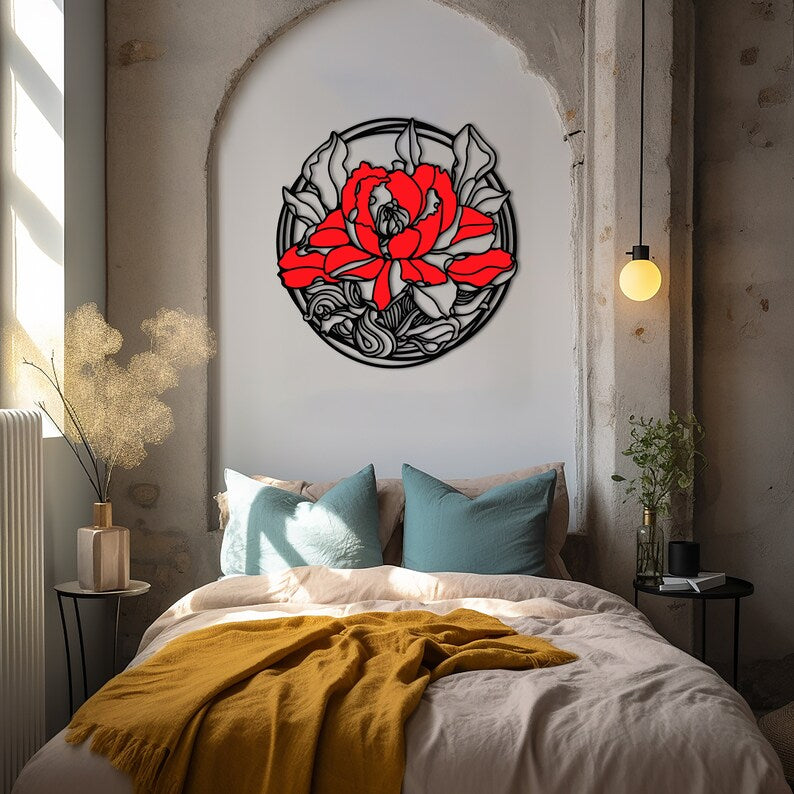 Minimalist Red Rose Trend Line Wood Wall Decor