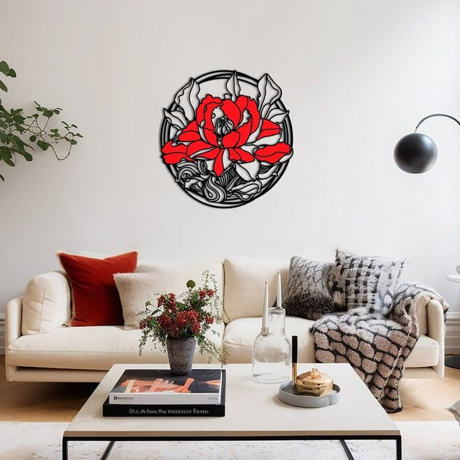 Minimalist Red Rose Trend Line Wood Wall Decor