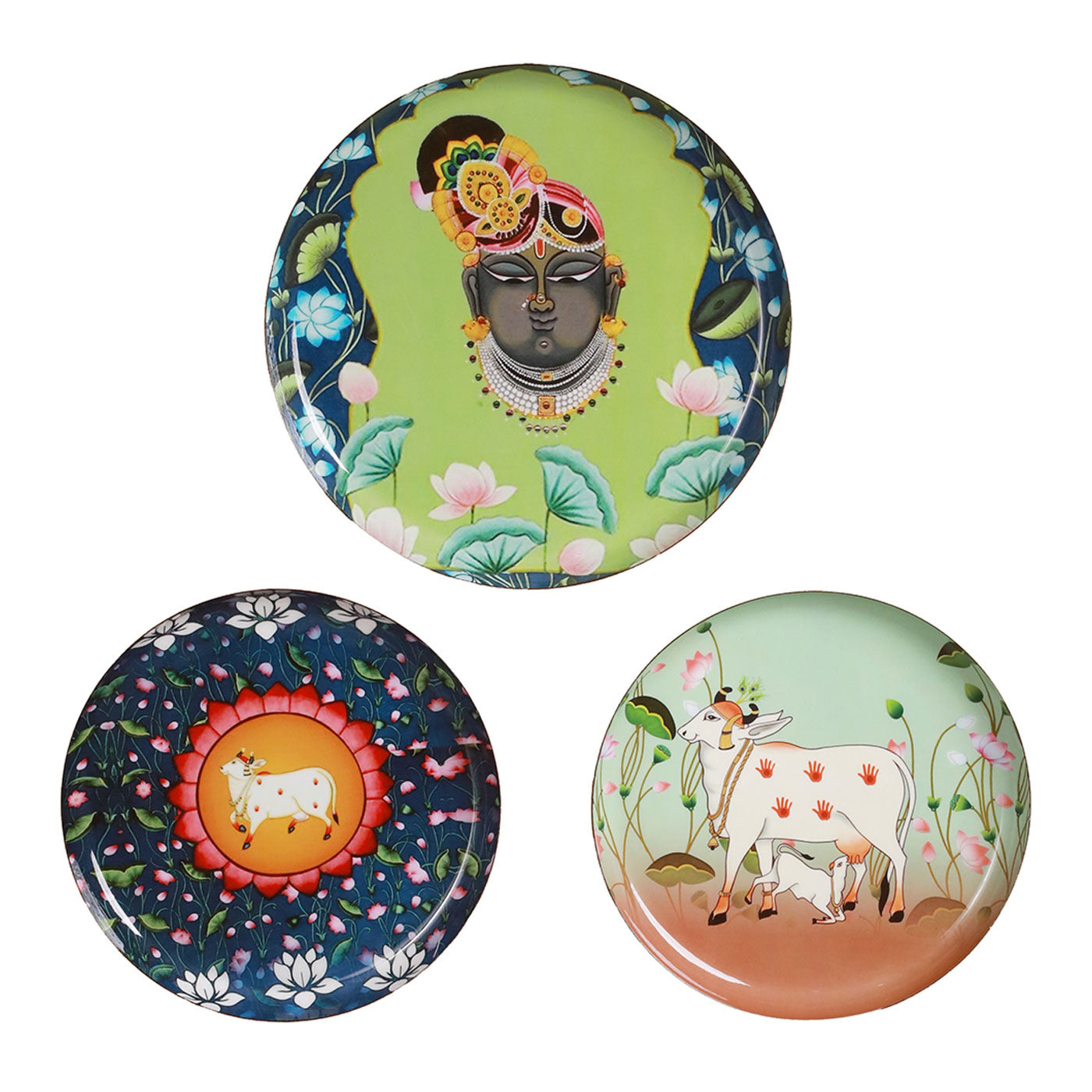 Pichwai Wall Plates- Set of 3 (10, 8 inches)