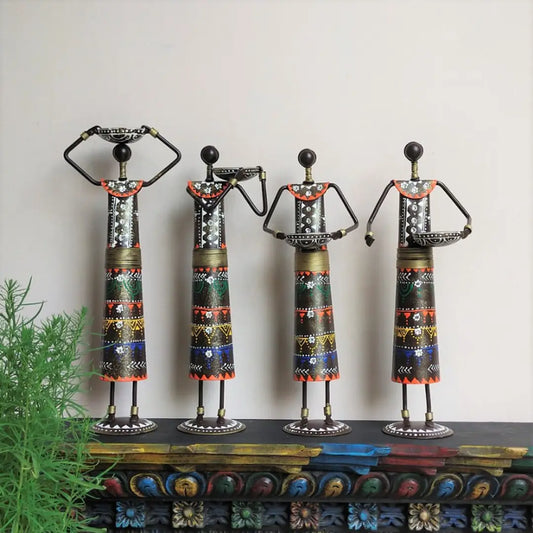 Doll Set/ Colorful/ Set of 4/ Metal T-light Holder/ Table Decor