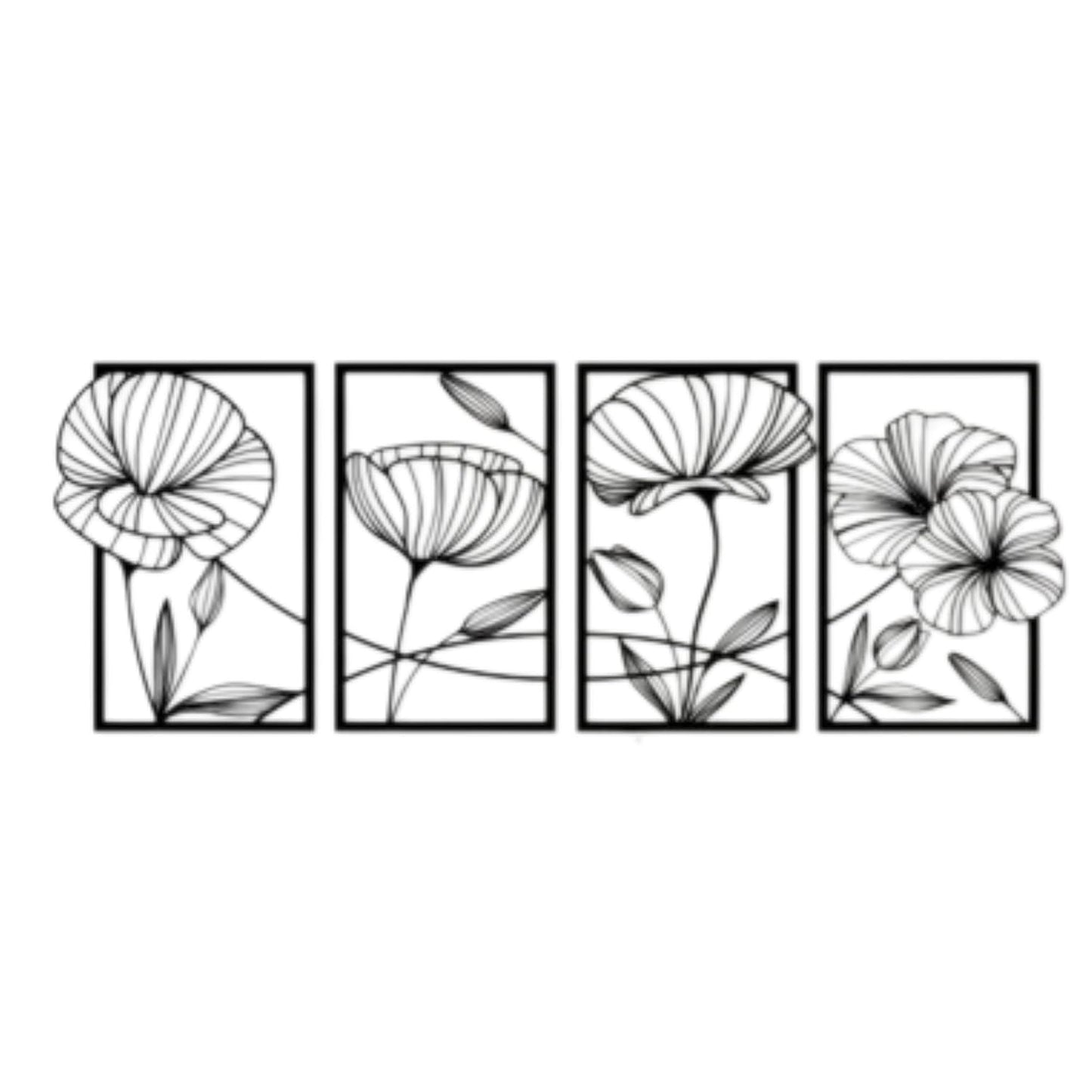 UNLEASHING UNIQUE ART WITH LUXURY 3D 4 Pieces Flower Wall Art Panel Frame