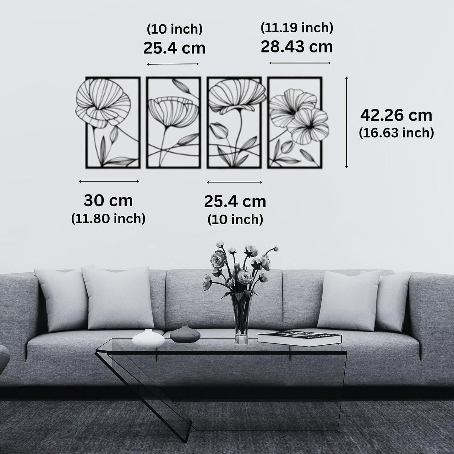 UNLEASHING UNIQUE ART WITH LUXURY 3D 4 Pieces Flower Wall Art Panel Frame