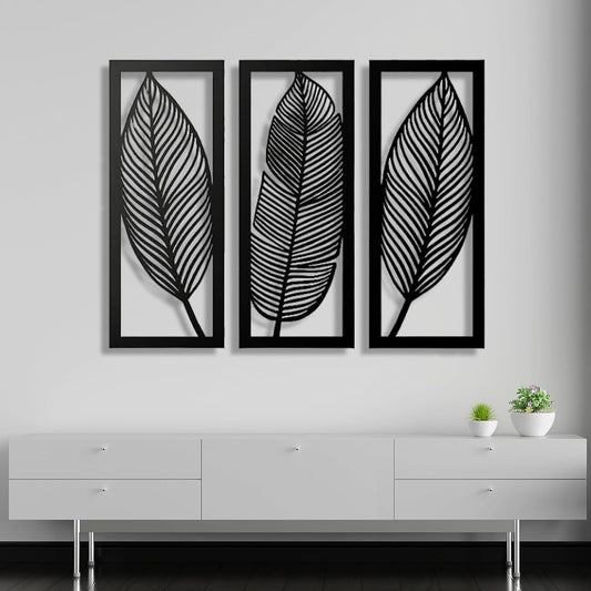 Wooden 3 Pieces Leaf Wall Art Panel Frame