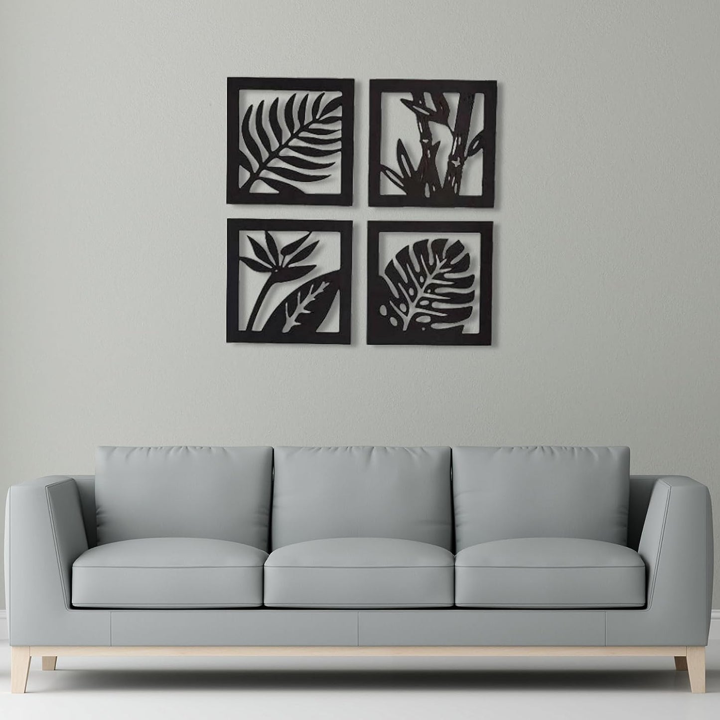 Wooden 4 Pieces Square Tree Leaf Wall Art Panel Frame