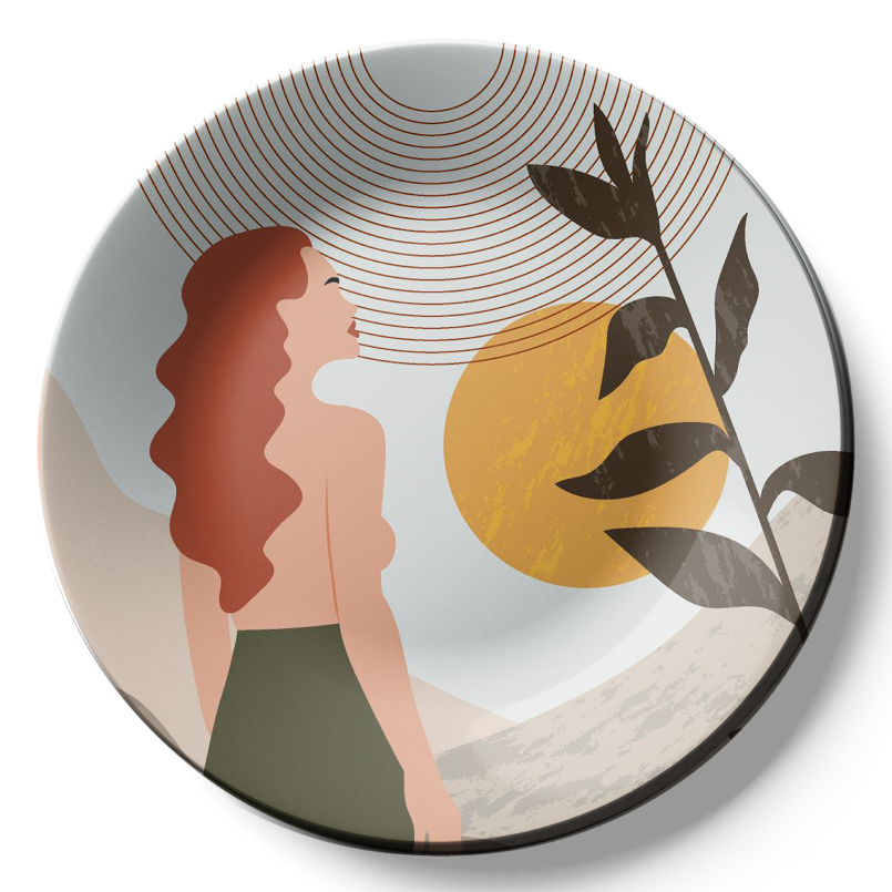 Boho Girl Ceramic Wall Plate Home Décor